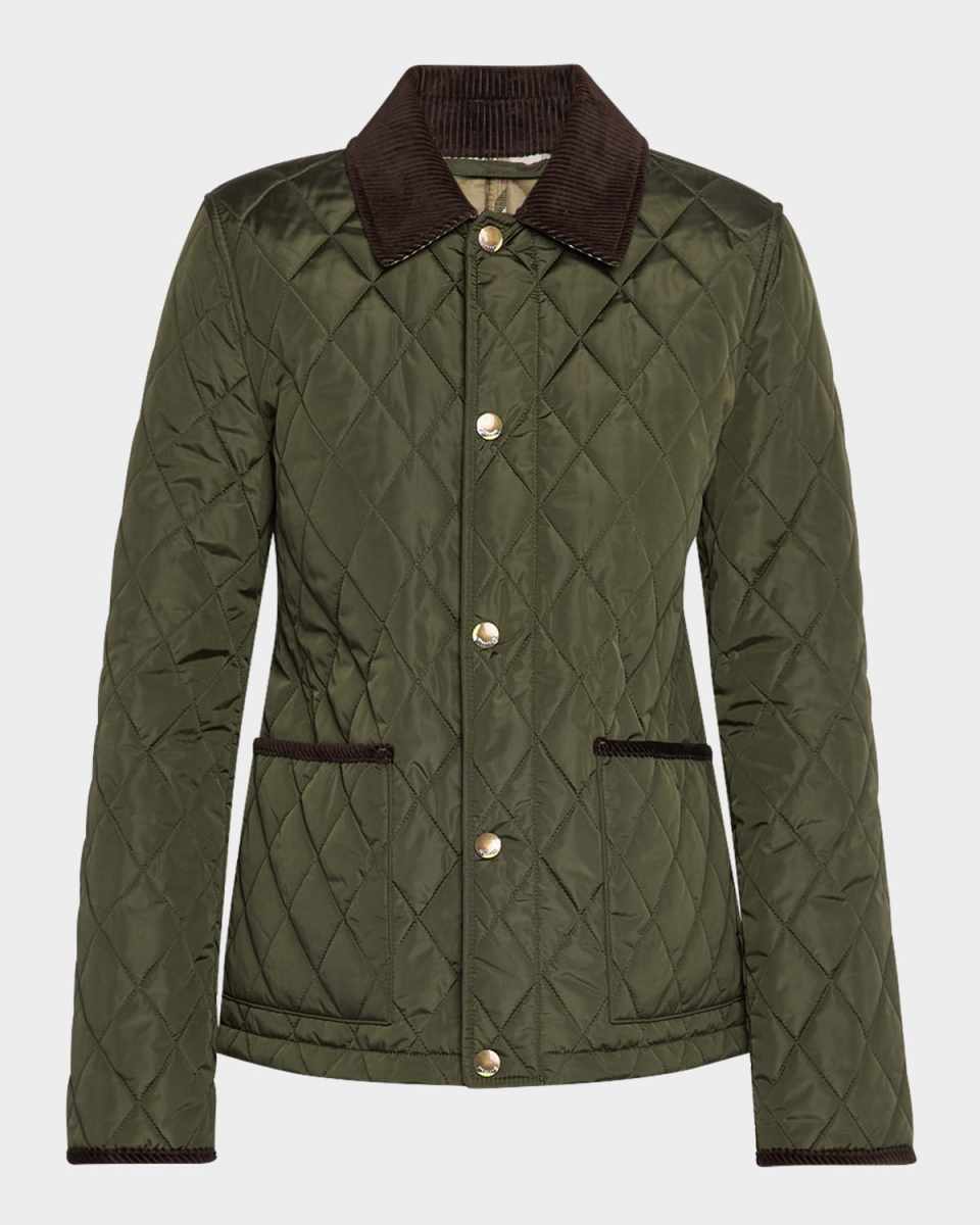 Corduroy-Collar Quilted Jacket